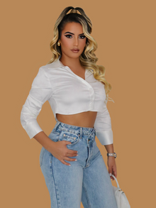  SILKY BUTTON DOWN CROPPED TOP
