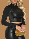 LEATHER LONG SLEEVE CROPPED TOP