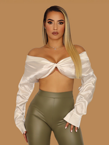  OFF THE SHOULDER SATIN TOP WHITE