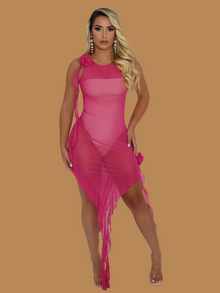  BLOOM COLLECTION SHEER DRESS HOT PINK