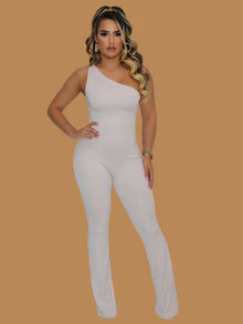  EXTRA BUTTERY SOFT ONE SHOULDER JUMPSUIT BEIGE