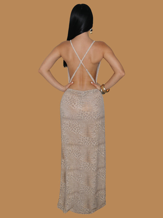 LEOPARD PRINT DRAPE MAXI DRESS
