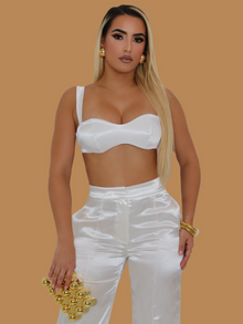  WHITE MINI SILKY CROPPED TOP