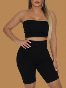  BANDEAU RIBBED BIKER SHORT SET