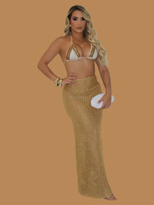  GOLD KNIT HIGH WAISTED SKIRT