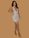 METALLIC OPEN BACK RUCHED DRESS