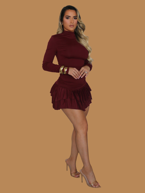 AUBURN CHARM RUFFLE DRESS