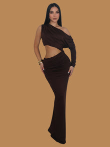  ASYMMETRICAL RUCHED MAXI DRESS