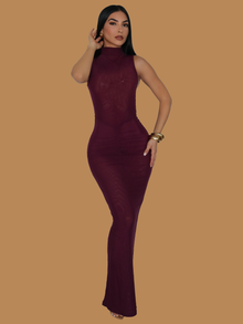  DOUBLE MESH PLUM MAXI DRESS