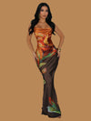 SUNSET BLOOM SATIN MAXI DRESS BROWN