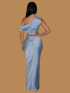 BABY BLUE SATIN MAXI SKIRT SET