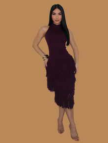  PLUM FRINGE KNIT MIDI DRESS