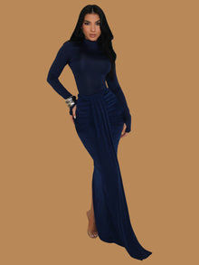  GODDESS RUCHED NAVY MAXI SKIRT SET