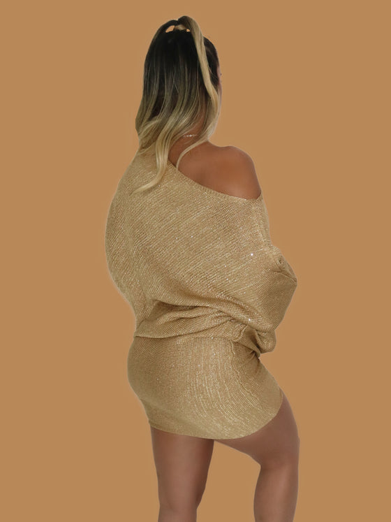 GOLD METALLIC KNIT DRESS