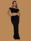 ASYMMETRICAL CROCHET MAXI SKIRT SET BLACK