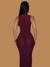 DOUBLE MESH PLUM MAXI DRESS