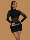 SHEER MESH LONG SLEEVE MINI DRESS