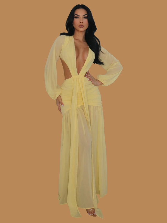 GOLDEN GIRL PLUNGE MAXI DRESS