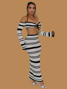  STRIPED KNIT MAXI SKIRT SET