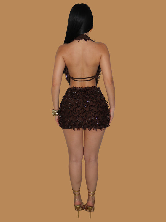 ESPRESSO MARTINI SEQUIN MINI SKIRT SET - PRE ORDER