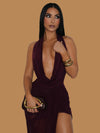 PLUM ALLURE PLUNGE MAXI DRESS