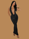 DEEP PLUNGE BACKLESS MAXI DRESS BLACK