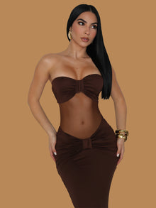  MOCHA MIRAGE STRAPLESS MAXI DRESS