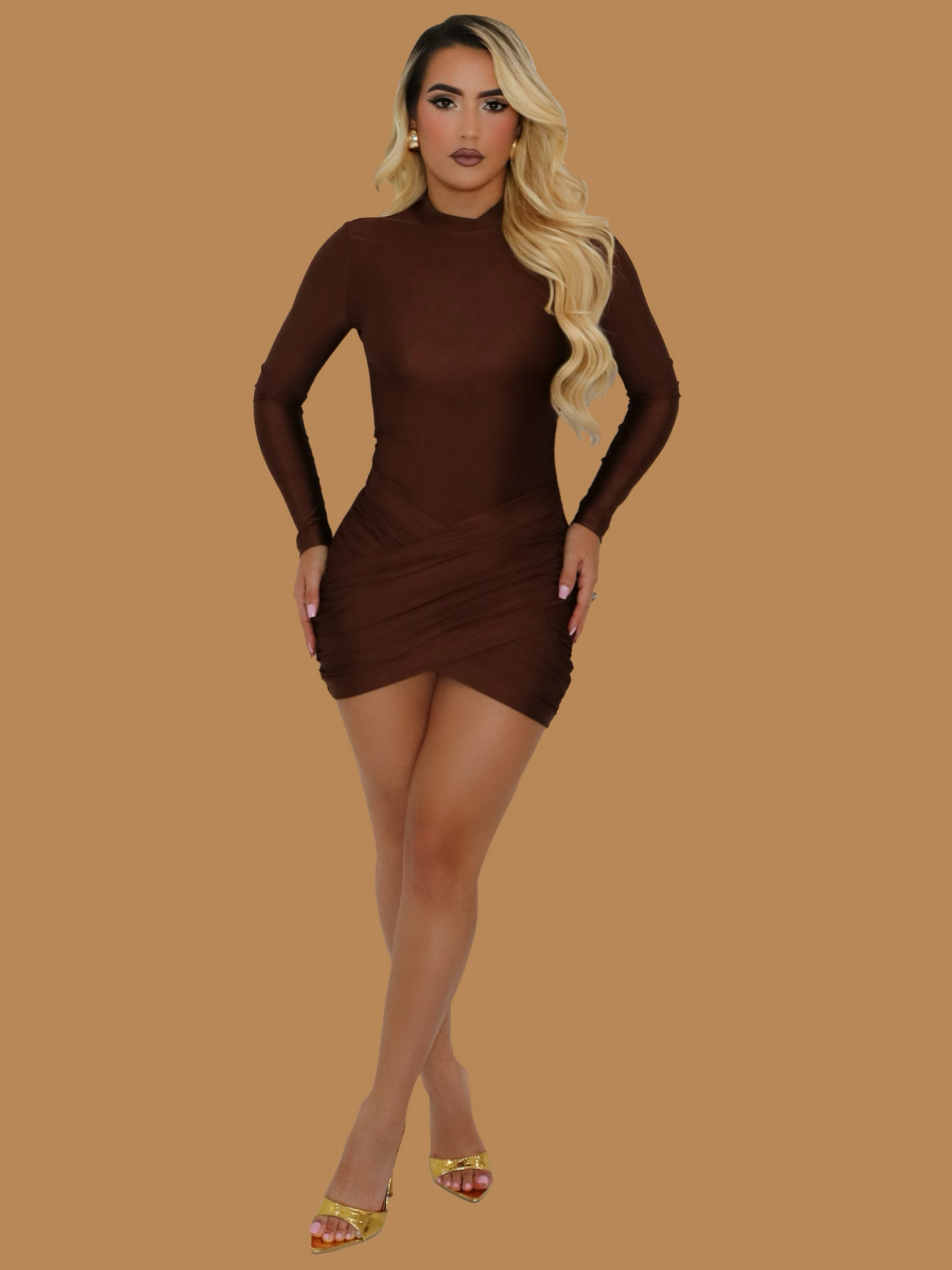 chocolate long sleeve mini dress ASOS DESIGN long sleeve mini dress with split hem in chocolate