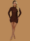 CHOCOLATE LONG SLEEVE MINI DRESS