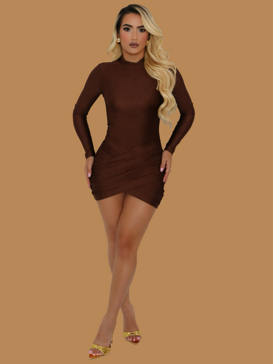 CHOCOLATE LONG SLEEVE MINI DRESS