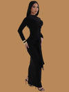 HIGH NECK CLASSY LONG SLEEVE KNOTTED MAXI DRESS