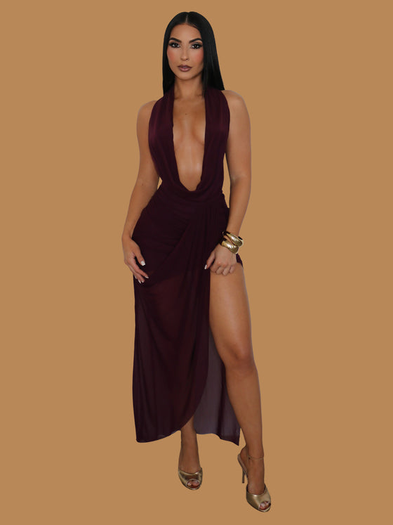 PLUM ALLURE PLUNGE MAXI DRESS