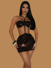 BRONZE BEADED DETAIL MINI DRESS