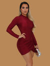 BURGUNDY LONG SLEEVE MINI DRESS