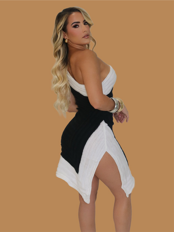 TWO TONE ONE SHOULDER DRESS