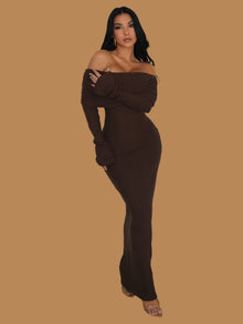  RIBBED OFF SHOULDER MAXI DRESS