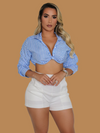 STRIPED BUTTON CROPPED TOP