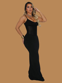  MESH DETAIL SCULPTING MAXI DRESS