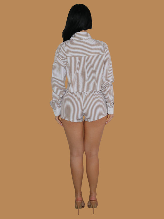 STRIPED BUTTON UP CROP TOP AND SHORT SET