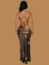 SUNSET BLOOM SATIN MAXI DRESS BROWN