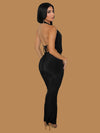 DEEP PLUNGE BACKLESS MAXI DRESS BLACK
