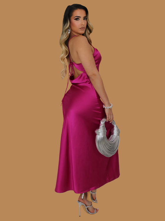 GLAMMED UP SILKY MIDI DRESS PINK