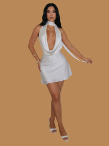  EXPENSIVE TASTE DRAPE SATIN DRESS WHITE