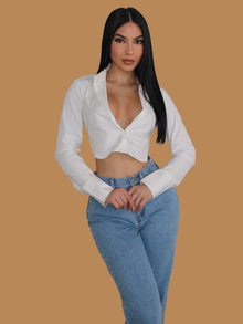  BUTTON UP LONG SLEEVE CROPPED TOP