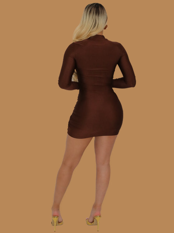 CHOCOLATE LONG SLEEVE MINI DRESS