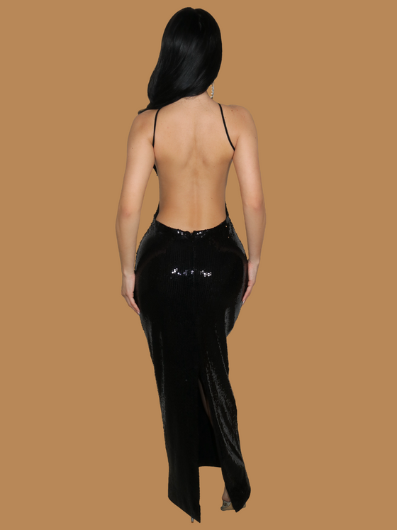 HAUTE BACKLESS SEQUINS MAXI DRESS