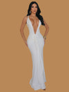 BRAIDED STRAP PLUNGE MAXI DRESS WHITE