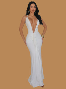  BRAIDED STRAP PLUNGE MAXI DRESS WHITE