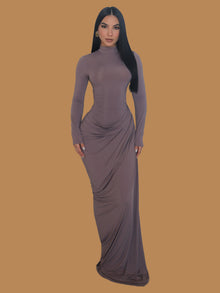  HATURE SEXY RUCHED MOCK NECK MAXI DRESS
