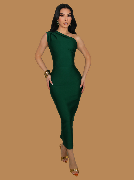 CHIC ONE SHOULDER BANDAGE MIDI DRESS